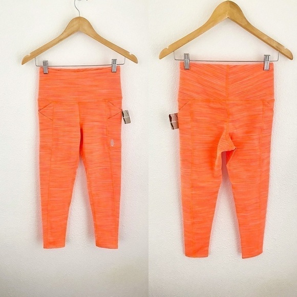 Free People Leggings Roll Out Stripes Athletic Neon Mango Combo XS S NWT - Picture 2 of 13